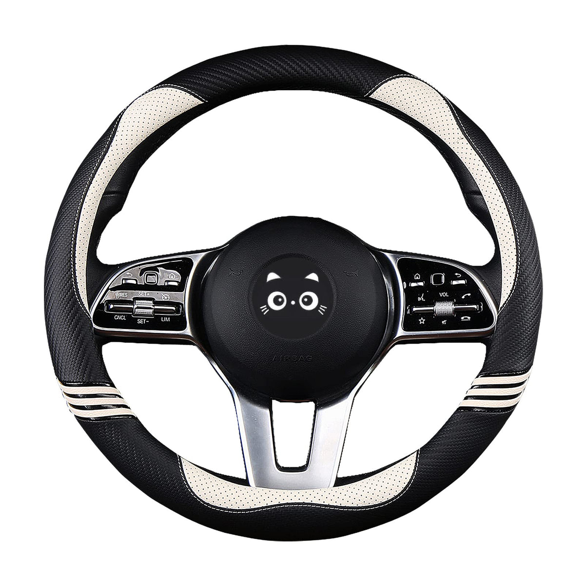 Carbon Fiber PU Leather Steering Wheel Cover Anti-Slip Universal Fit 14.5–15 005-Pearl White 005-Pearl_White_01_1