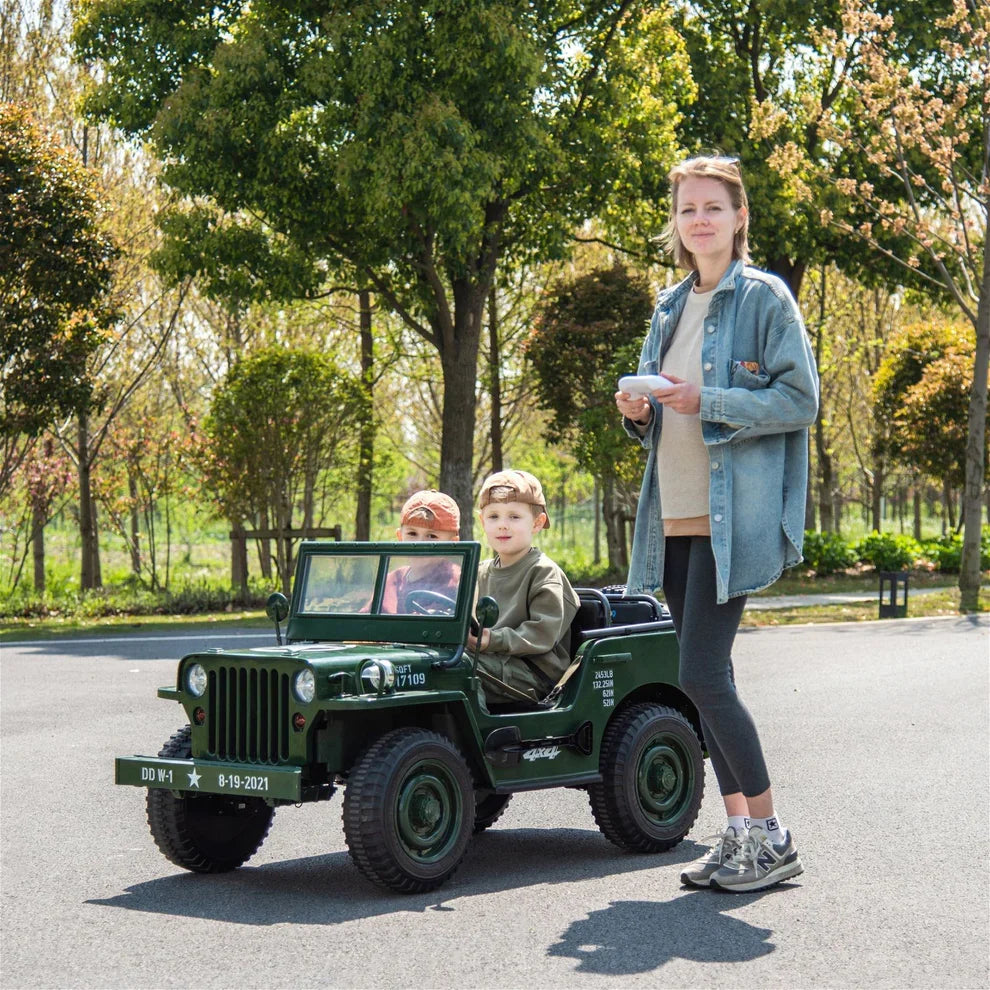 2026 24V Military Willy Truck 3 Seater Kids Ride On Car
