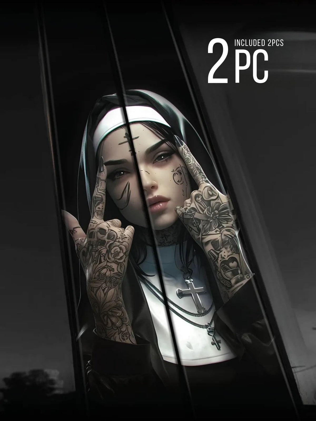 2Pcs Matte Vinyl Door Pillar Stickers “Nun” Style Car Exterior Decals