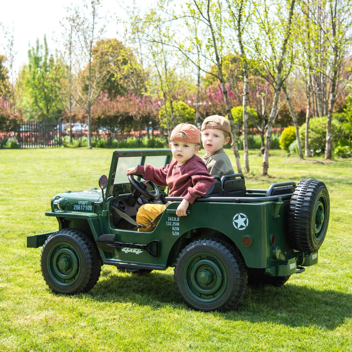 2026 24V Military Willy Truck 3 Seater Kids Ride On Car