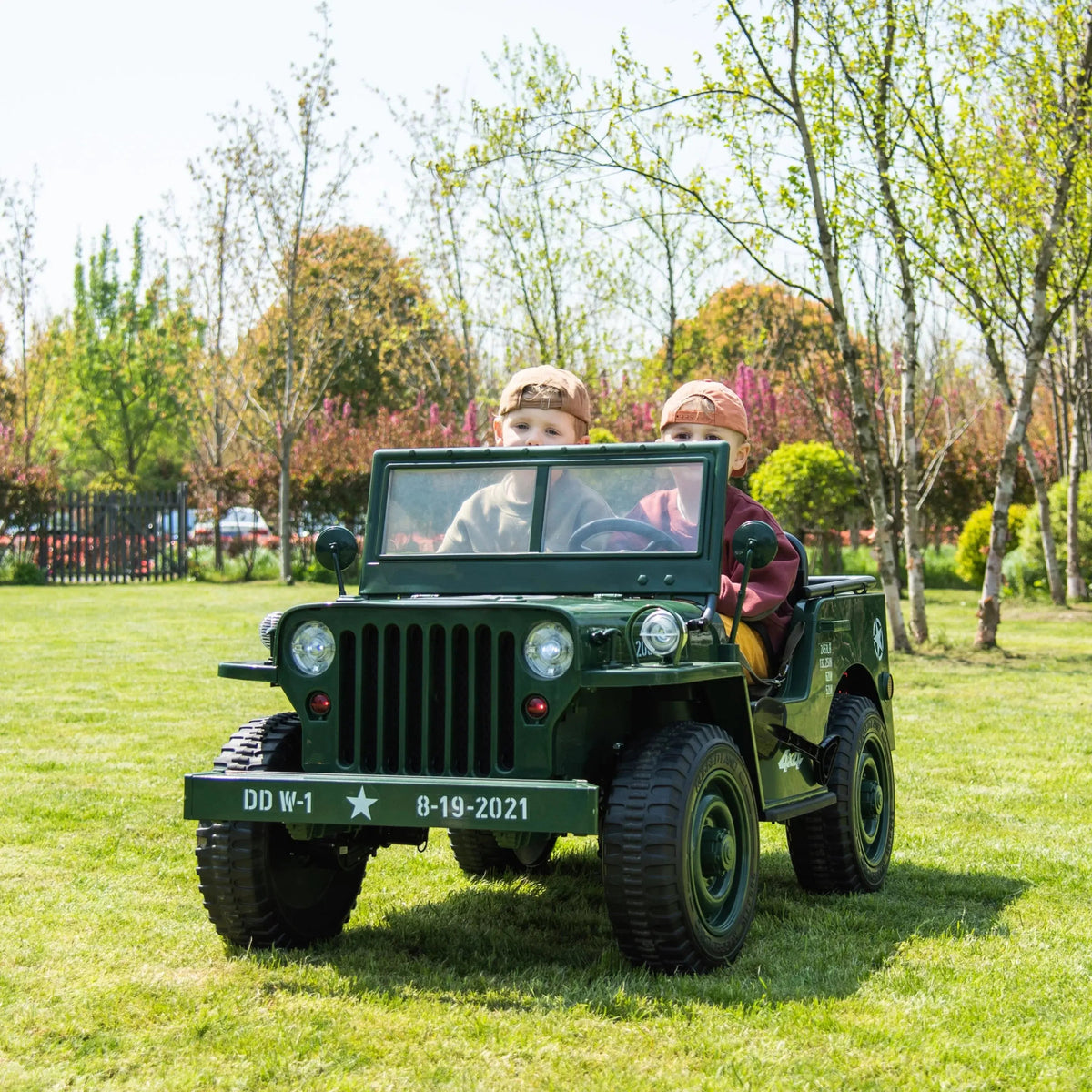 2026 24V Military Willy Truck 3 Seater Kids Ride On Car
