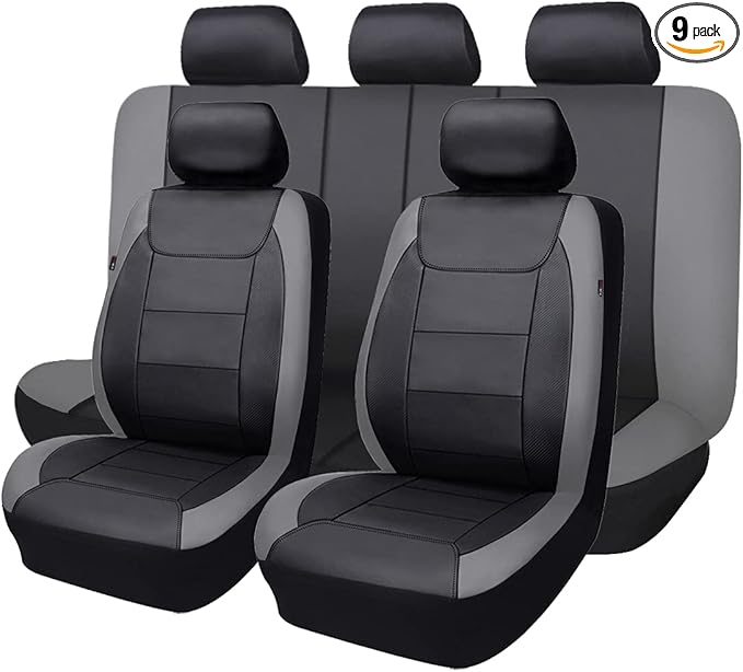 Faux Leather Car Seat Covers — Full Set — Gray / Black
