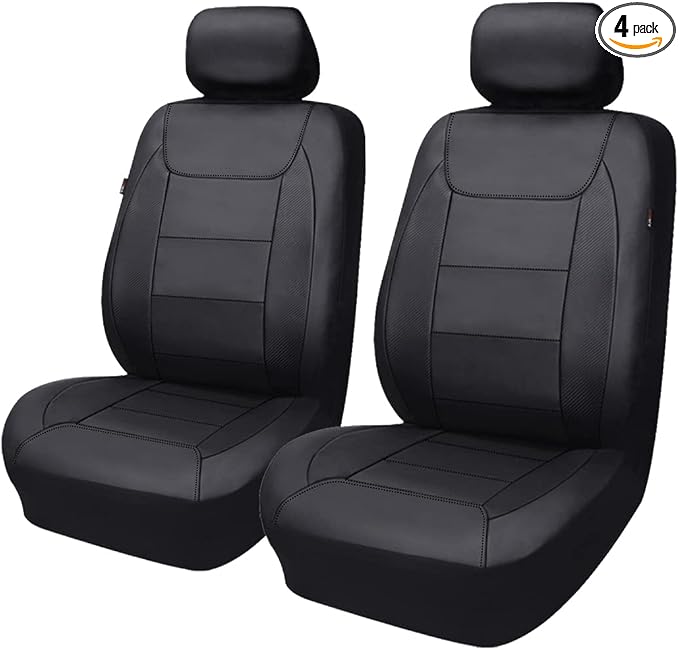 Faux Leather Car Seat Covers — Front Seat — Black