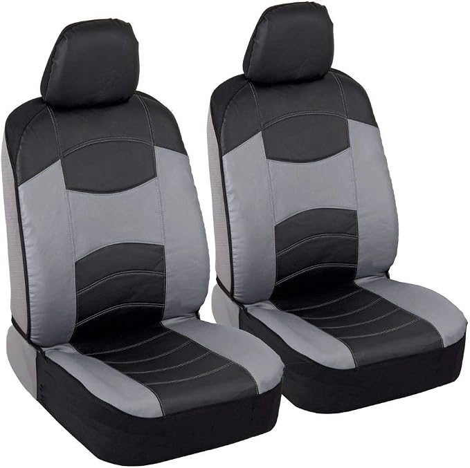 Faux Leather Car Seat Covers — Front Seat — Black / Gray