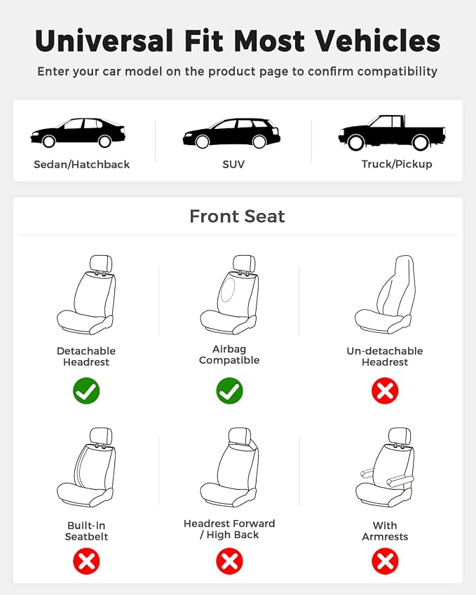 Universal Seat Covers — Front Seat — Brown