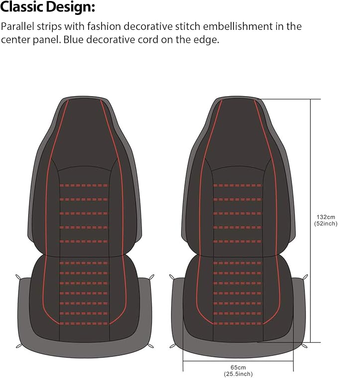 Universal Faux Leather Seat Covers — Front Seat — Red