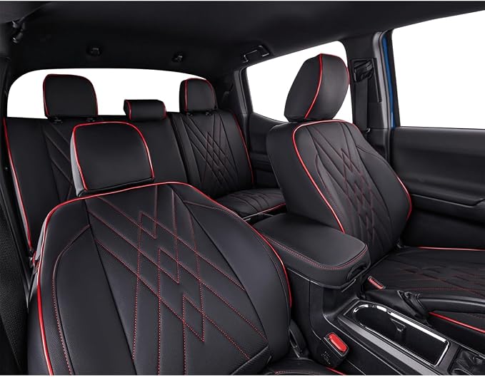 Faux Leather Seat Covers for Toyota Tacoma — Rear Seat — Black / Red
