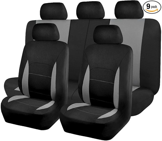 Fabric Car Seat Covers — Full Set — Black / Gray