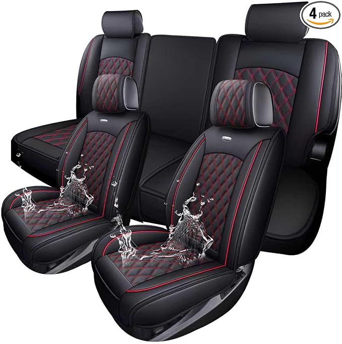 Faux Leather Seat Covers for Chevrolet Silverado / GMC Sierra — Full Set — Black / Red