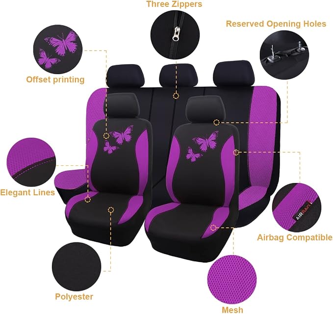 Universal Seat Covers — Full Set — Purple