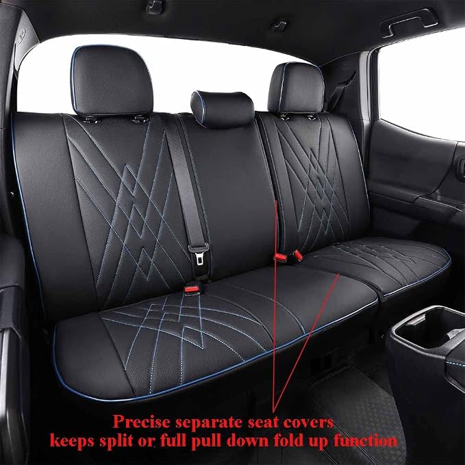 Faux Leather Seat Covers for Toyota Tacoma — Full Set — Black / Blue