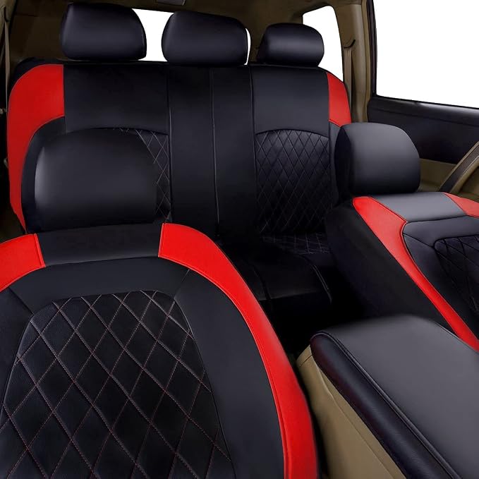Universal Faux Leather Seat Covers — Full Set — Black / Red