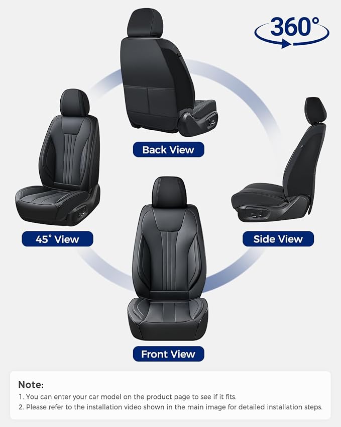 Universal Faux Leather Seat Covers — Front Seat — Black
