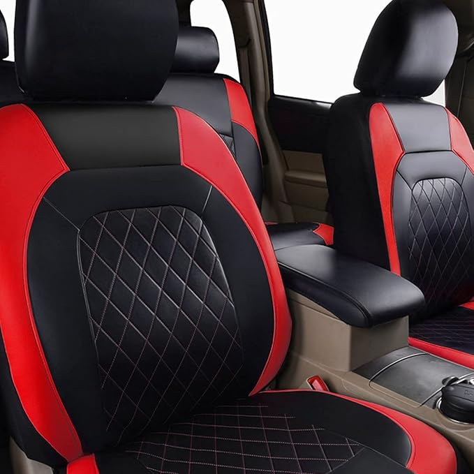 Universal Faux Leather Seat Covers — Full Set — Black / Red