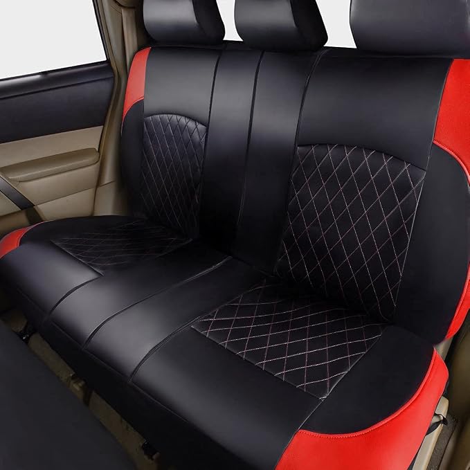 Universal Faux Leather Seat Covers — Full Set — Black / Red