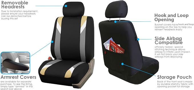 Universal Fabric Seat Covers — Full Set — Beige
