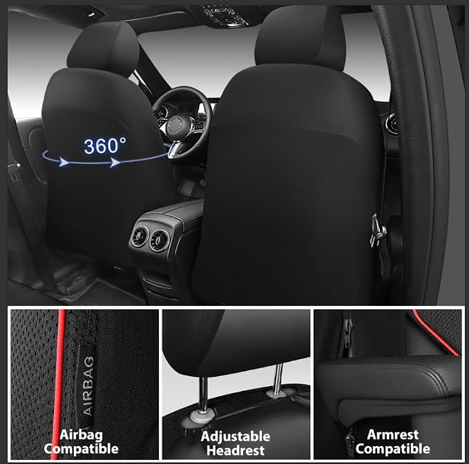 Universal Faux Leather Seat Covers — Full Set — Black / Red