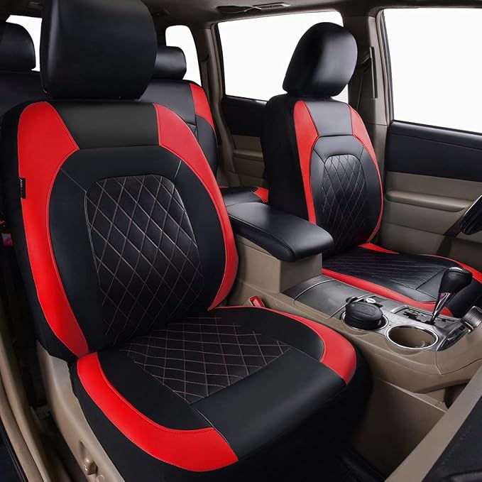Universal Faux Leather Seat Covers — Full Set — Black / Red