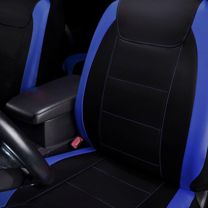 Faux Leather Car Seat Covers — Full Set — Blue / Black