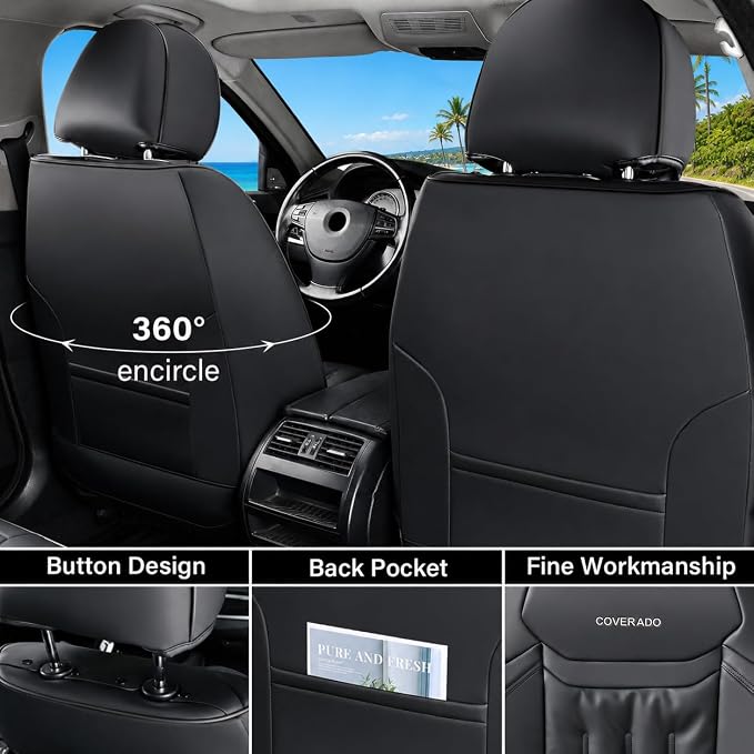 Universal Faux Leather Seat Covers — Front Seat — Black