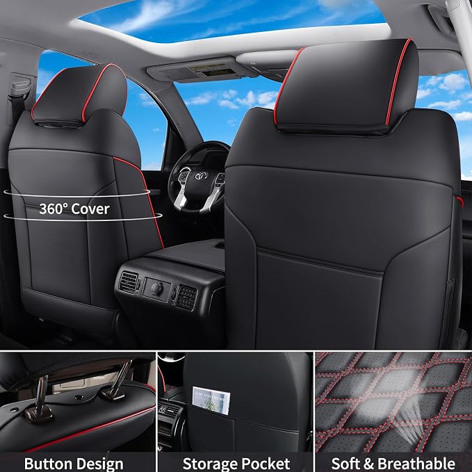 Seat Covers for Toyota Tacoma — Full Set — Black / Red