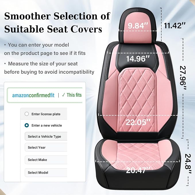 Universal Faux Leather Seat Covers — Front Seat — Black / Pink