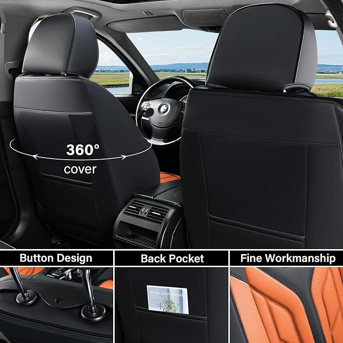 Universal Seat Covers — Full Set — Black / Orange