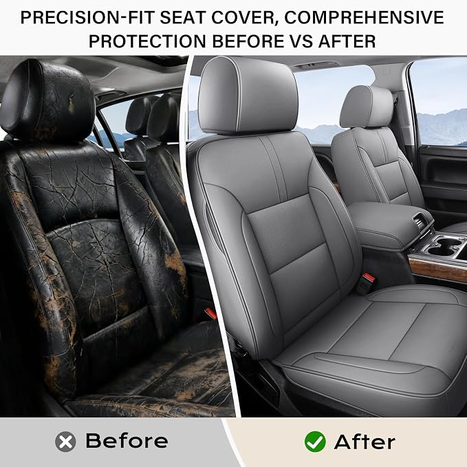Faux Leather Seat Covers for Chevrolet Silverado / GMC Sierra — Front Seat — Gray