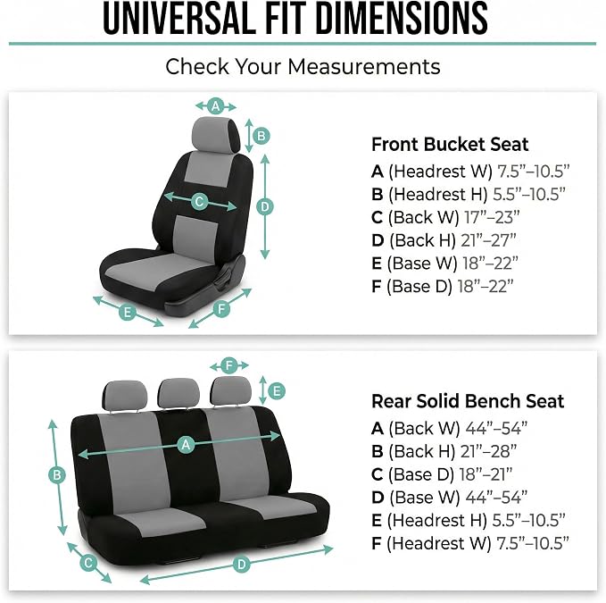 Universal Fabric Seat Covers — Full Set — Gray
