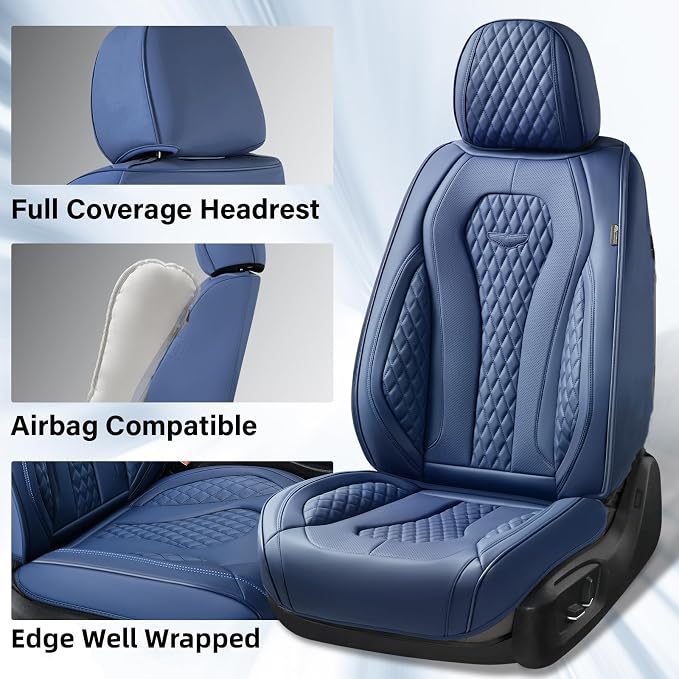Universal Faux Leather Seat Covers — Front Seat — Blue