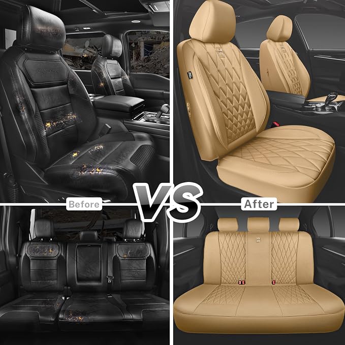 Universal Faux Leather Seat Covers — Full Set — Beige