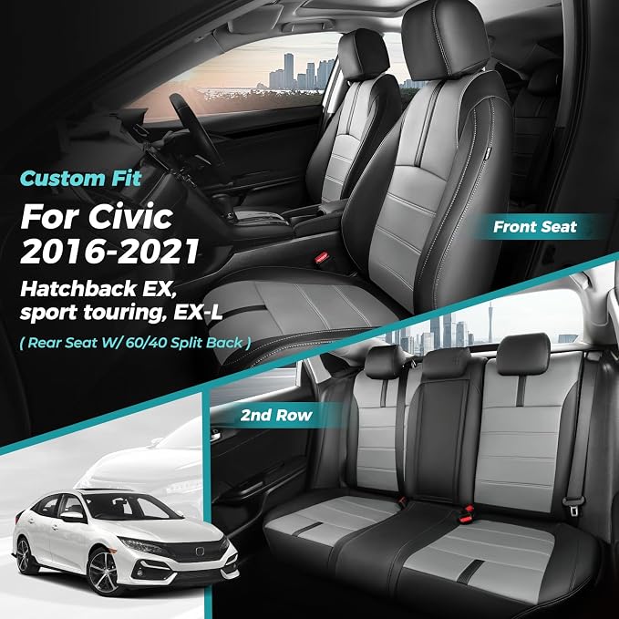 Faux Leather Seat Covers for Honda Civic — Full Set — Black / Gray