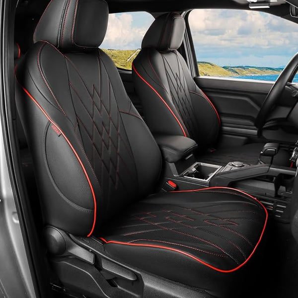 Faux Leather Seat Covers for Toyota Tacoma โ Full Set โ Black / Red
