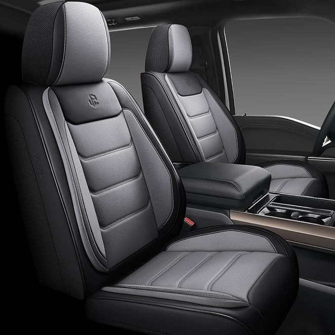 Faux Leather Car Seat Covers — Full Set — Black / Gray