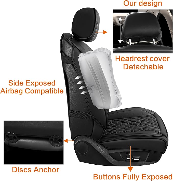 Universal Faux Leather Seat Covers — Full Set — Black