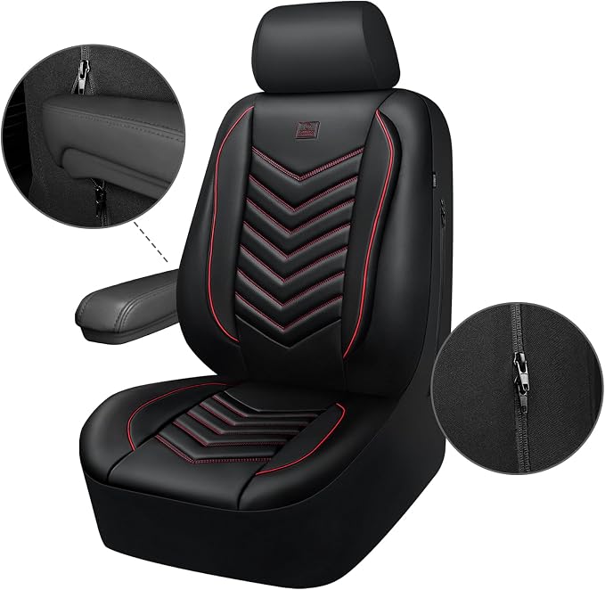 Universal Faux Leather Seat Covers — Full Set — Red / Black