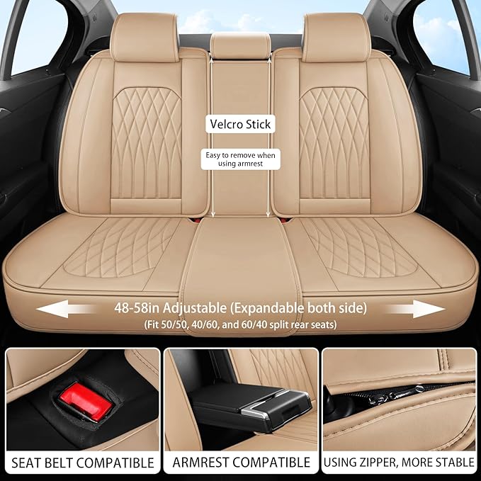 Universal Faux Leather Seat Covers — Full Set — Beige