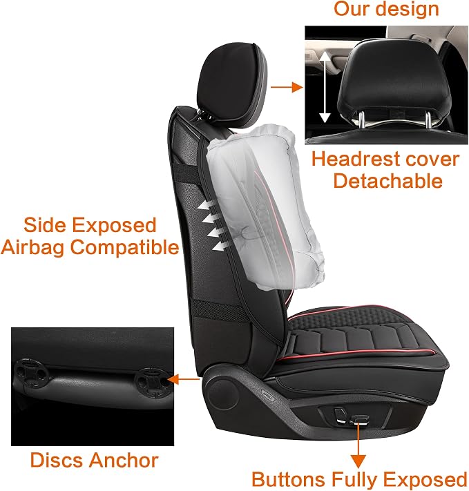 Universal Faux Leather Seat Covers — Front Seat — Black / Red