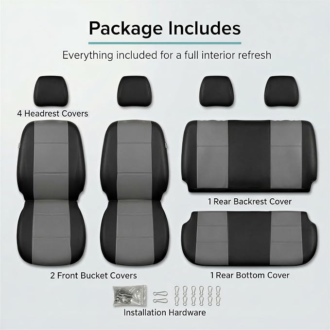 Universal Faux Leather Seat Covers — Full Set — Gray / Black