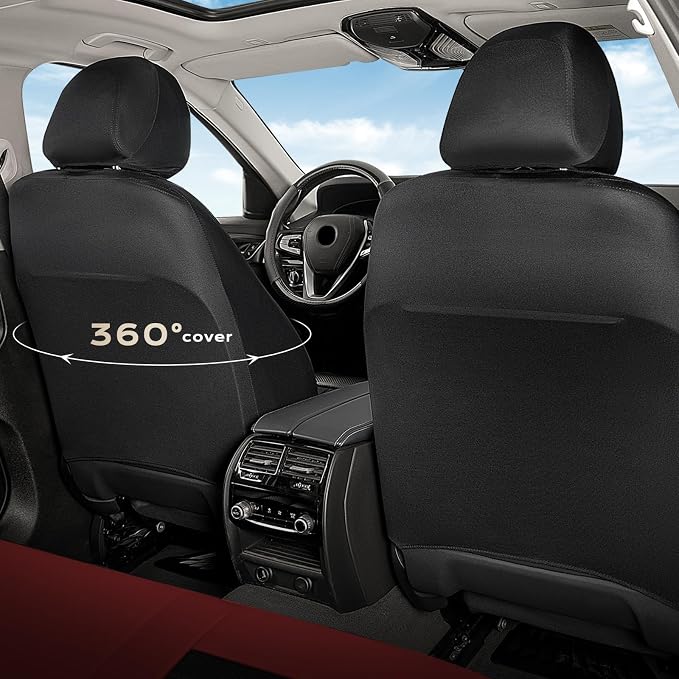Fabric Car Seat Covers — Front Seat — Black / Red
