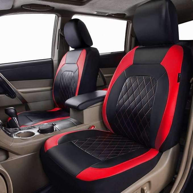 Universal Faux Leather Seat Covers — Full Set — Black / Red