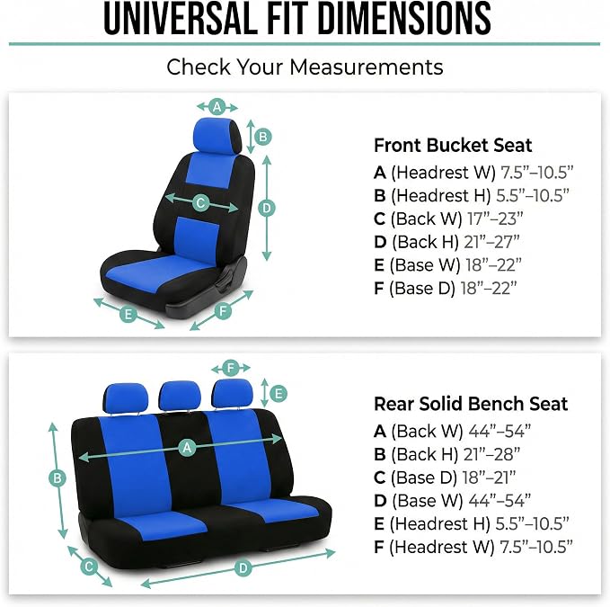 Universal Fabric Seat Covers — Full Set — Blue