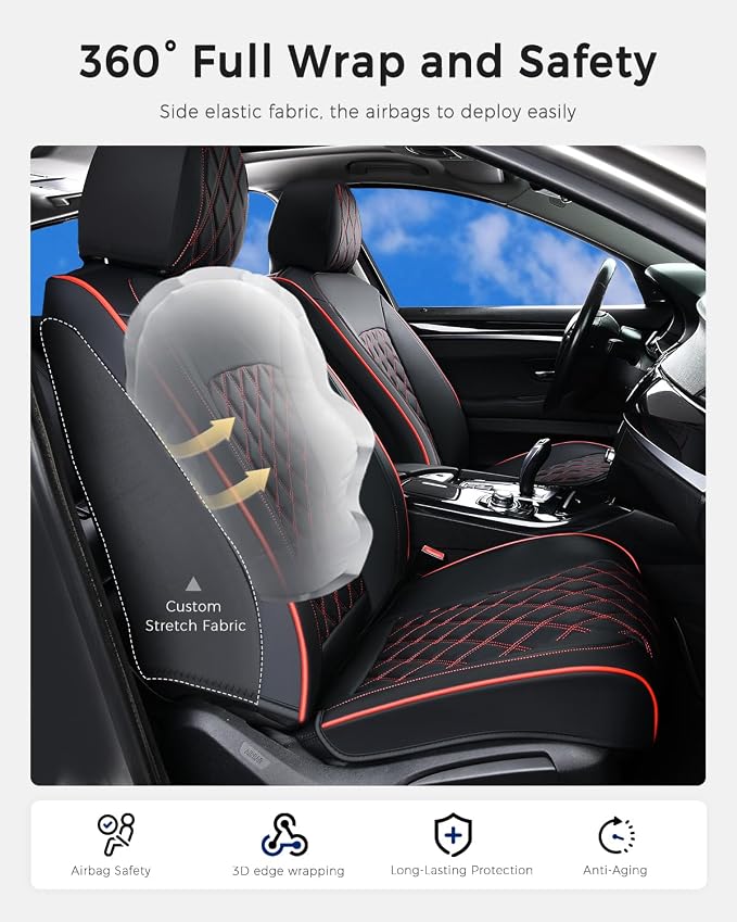 Universal Seat Covers — Full Set — Black / Red