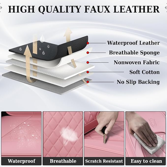 Universal Faux Leather Seat Covers — Front Seat — Pink