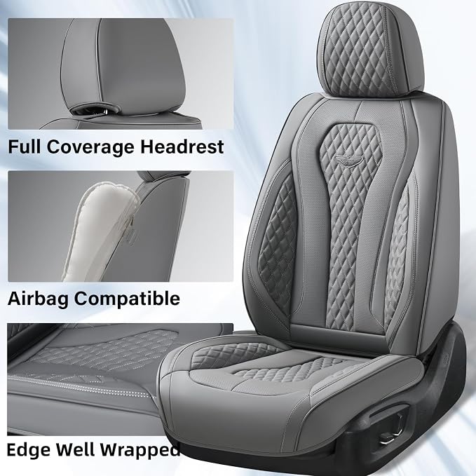 Universal Faux Leather Seat Covers — Front Seat — Gray