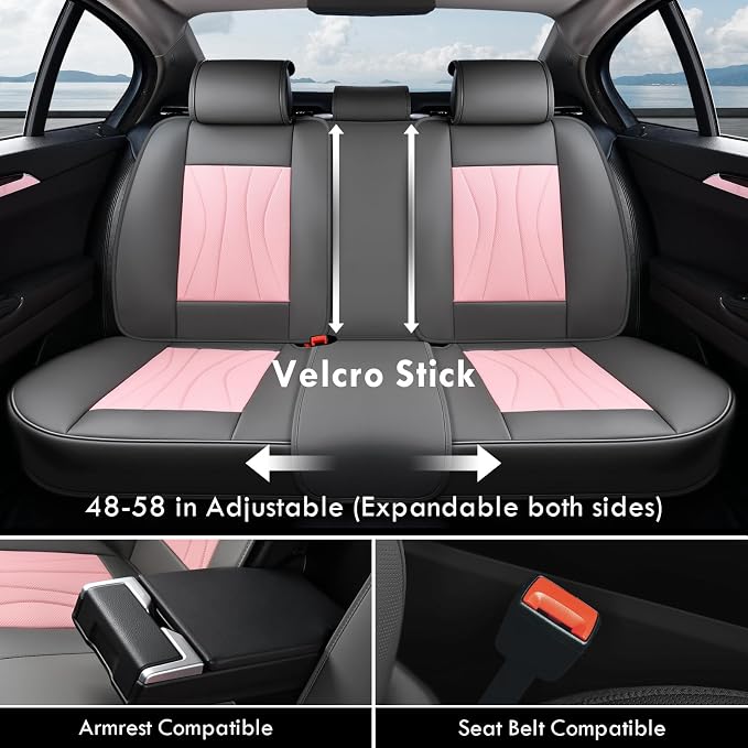Universal Faux Leather Seat Covers — Full Set — Gray / Pink