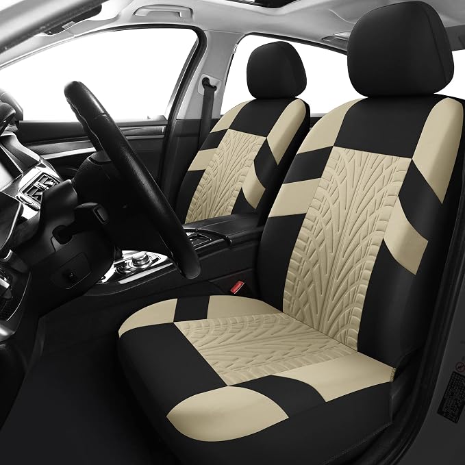 Universal Fabric Seat Covers — Full Set — Black / Beige