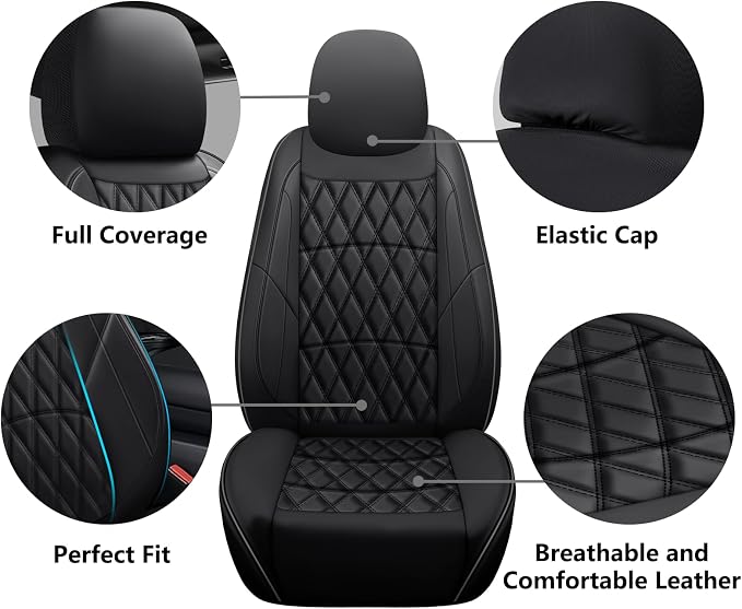 Universal Faux Leather Seat Covers — Full Set — Black