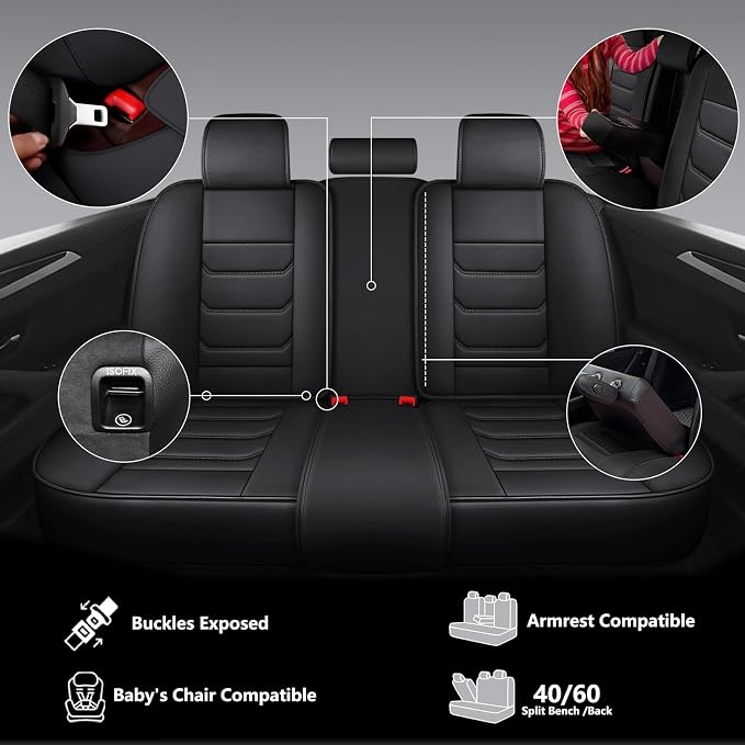 Faux Leather Car Seat Covers — Full Set — Black