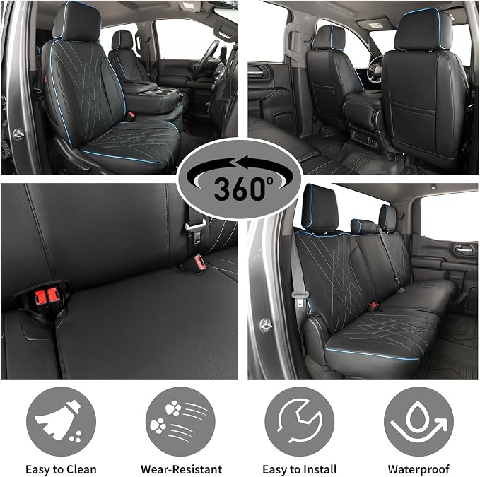 Faux Leather Seat Covers for Chevrolet Silverado — Full Set — Black / Blue